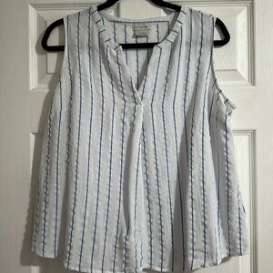 Van Heusen Striped‎ Tank, Blue and White Stripes, V-Neck, Sleeveless, Size Large